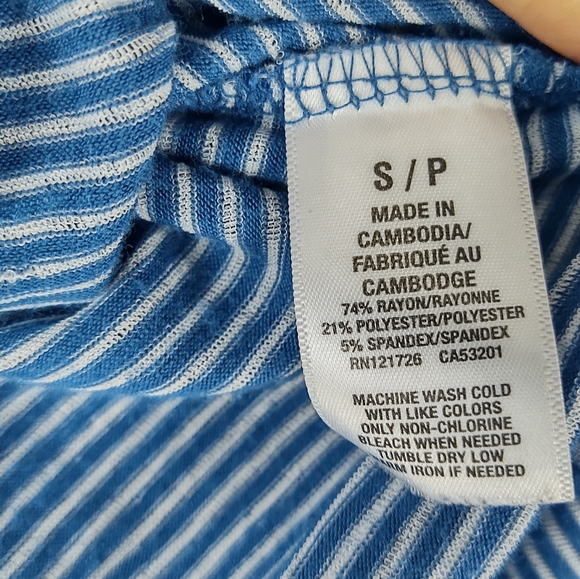 Prince & Fox Marine Tee Small Blue Striped‎ Semi Sheer Short Sleeve T-Shirt Crop - Picture 4 of 9